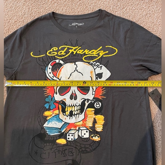 ED HARDY Ace Skull Men's Charcoal Gray T-shirt - Picture 4 of 10